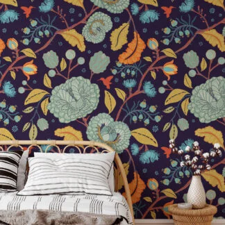 Damask Tarzı Paisley Duvar Kağıdı, Büyülü Gece Bahçesi 3D Duvar Posteri Çiçekli Duvar Kağıtları