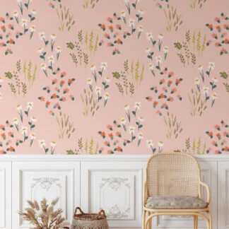 Pastel Pembe Çiçekler Duvar Kağıdı, Narin Yabani Çiçekler Duvar Posteri Çiçekli Duvar Kağıtları 2