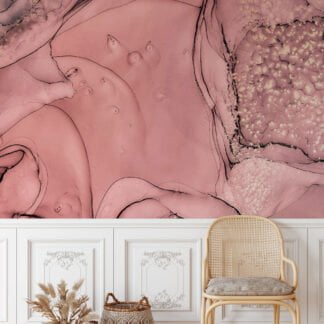 Rose Gold Mürekkep Sanat Duvar Kağıdı, Soft Pembe Kristal Mermer Duvar Kağıdı Mermer Duvar Kağıtları