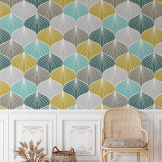 Renkli Soyut Kabuk Deseni Duvar Kağıdı, Modern Geometrik Deniz Kabuğu Duvar Posteri Geometrik Duvar Kağıtları