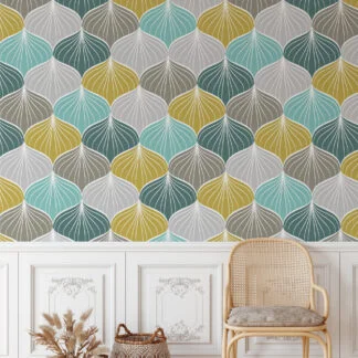 Renkli Soyut Kabuk Deseni Duvar Kağıdı, Modern Geometrik Deniz Kabuğu Duvar Posteri Geometrik Duvar Kağıtları