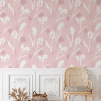 Pastel Pembe Laleler Duvar Kağıdı, Zarif Çiçekli Elegant Duvar Posteri Çiçekli Duvar Kağıtları