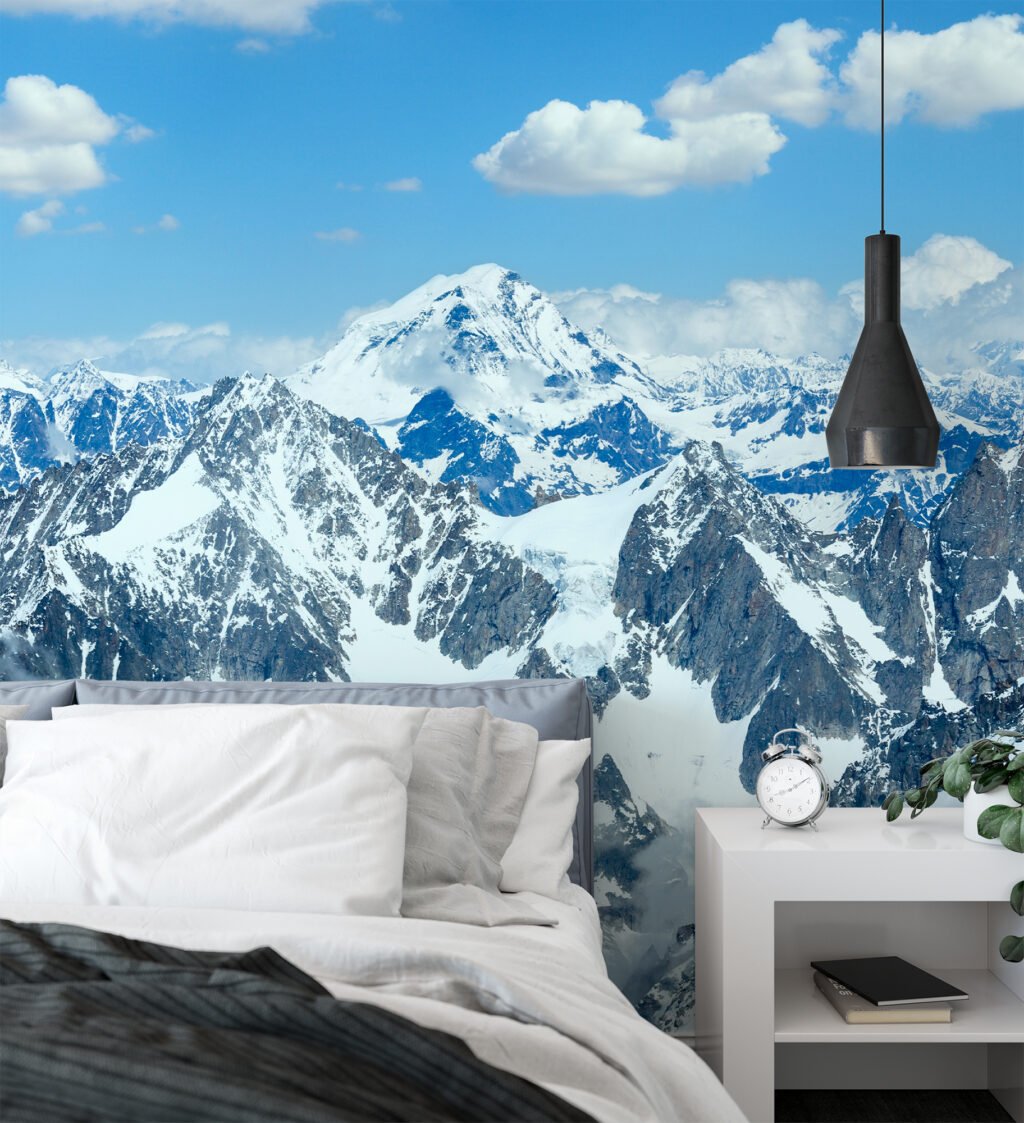 Büyük Karlı Dağ Manzarası Duvar Kağıdı, Dağ Zirveleri 3D Duvar Posteri Manzara Duvar Kağıtları 5