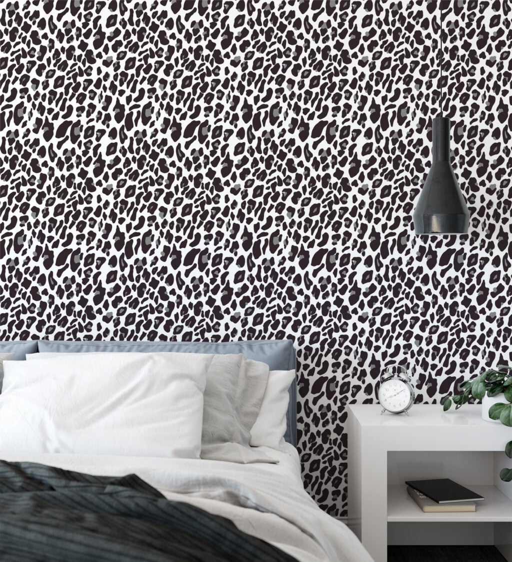 Beyaz Gri Leopar Jaguar Derisi Desenli Duvar Kağıdı, Monokrom Leopar Benekli Duvar Posteri Hayvan Motifli Duvar Kağıtları 5