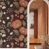 Koyu Çiçekli Paisley Duvar Kağıdı, Vintage Kızıl Botanik 3D Duvar Kağıdı