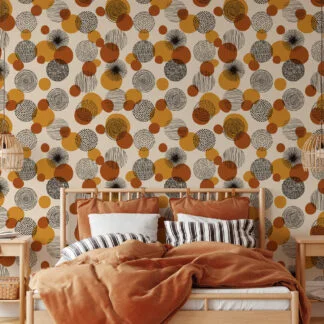 70’ler Tarzı Daire Desen Duvar Kağıdı, Retro Esintili Soyut Noktalar 3D Duvar Posteri Geometrik Duvar Kağıtları