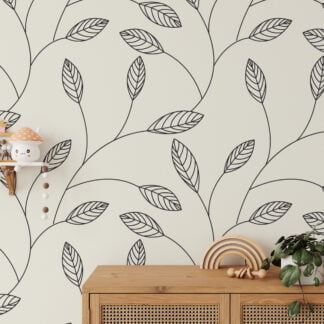 Soyut Yapraklar Line Art Duvar Kağıdı, Minimalist Yaprak Sanatı Duvar Kağıdı Line Art Duvar Kağıdı