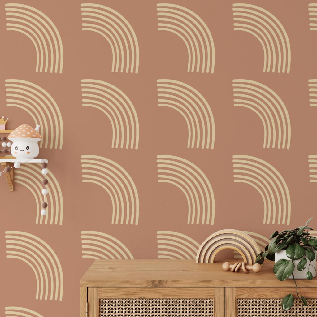 Soyut Boho Desenli Duvar Kağıdı, Minimalist Zarif Terracotta 3D Duvar Posteri Geometrik Duvar Kağıtları 2