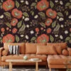 Koyu Çiçekli Paisley Duvar Kağıdı, Vintage Kızıl Botanik 3D Duvar Kağıdı - Görsel 3