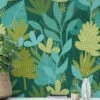 Flat Art Yeşil Tonlu Bitkiler Duvar Kağıdı, Büyülü Tropikal Orman 3D Duvar Posteri - Görsel 5