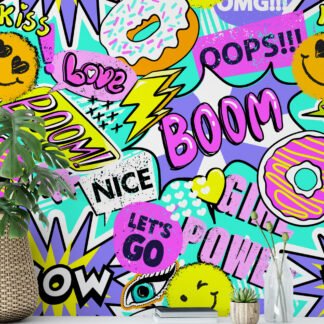 Retro Y2K Çizgi Roman Sohbet Kutusu Desenli Duvar Kağıdı, Pop Art 3D Duvar Posteri Çocuk Odası Duvar Kağıtları