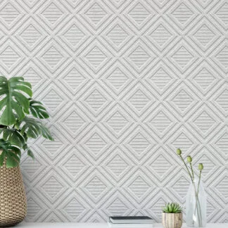 Geometrik Elmas Şekilli Duvar Kağıdı, Beyaz Elmas Desenli 3D Duvar Posteri 3D Duvar Kağıtları