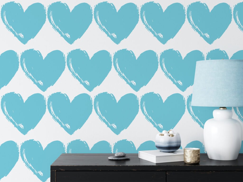 Açık Mavi Kalp Desenli Duvar Kağıdı, Mavi Kalp Desenli Bebek Odası 3D Duvar Posteri Bebek Odası Duvar Kağıtları 2