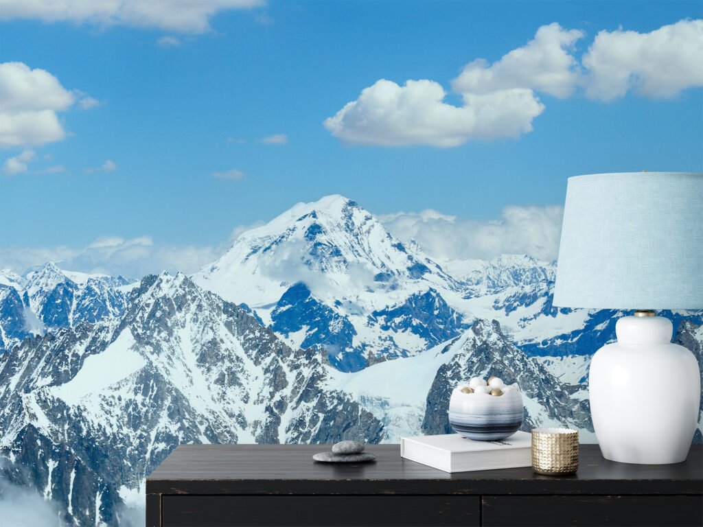 Büyük Karlı Dağ Manzarası Duvar Kağıdı, Dağ Zirveleri 3D Duvar Posteri Manzara Duvar Kağıtları 2