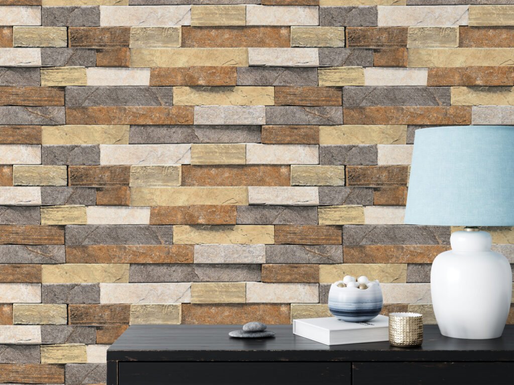 Toprak Tonları Tuğla Duvar Kağıdı, Modern Yığılmış Taş Desenli Duvar Posteri Taş Desenli Duvar Kağıtları 3