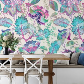 Çiçekli Damask Paisley İllüstrasyon Duvar Kağıdı, Capcanlı Çiçekler 3D Duvar Posteri Çiçekli Duvar Kağıtları