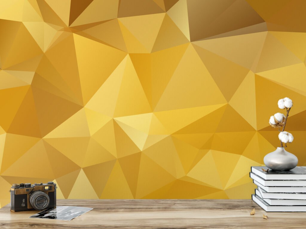 Soyut Sarı Şekiller Duvar Kağıdı, Geometrik Sarı Renk Duvar Kağıdı 3D Duvar Kağıtları 3