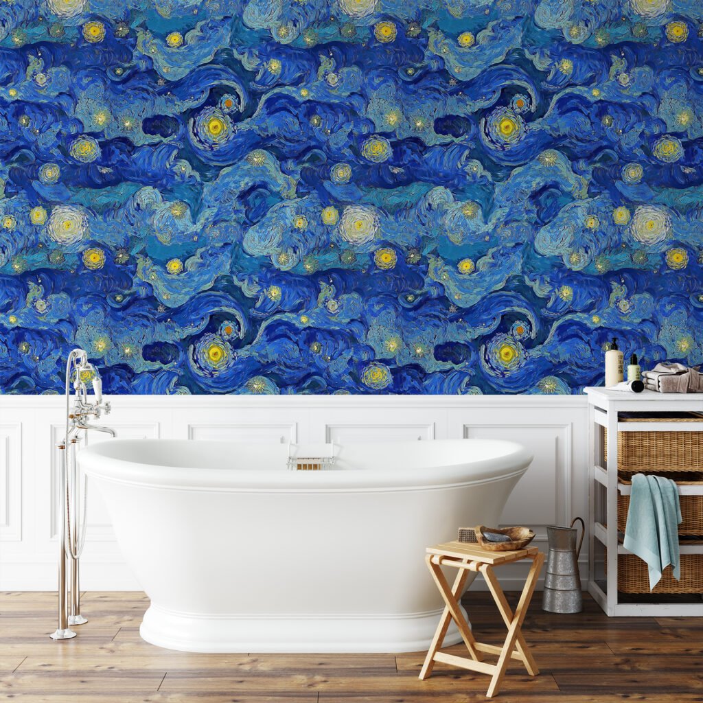 Mavi ve Sarı Soyut Sanatçı Resim Etkili Duvar Kağıdı, Van Gogh Stili Mavi Sanat Duvar Posteri Soyut Duvar Kağıtları 5