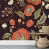 Koyu Çiçekli Paisley Duvar Kağıdı, Vintage Kızıl Botanik 3D Duvar Kağıdı - Görsel 4