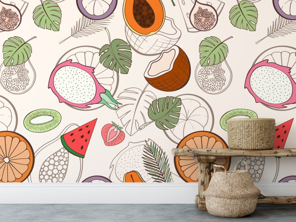 Sebzeler ve Meyveler Duvar Kağıdı, Capcanlı Tropikal Meyve Duvar Posteri Tropikal Duvar Kağıtları 3