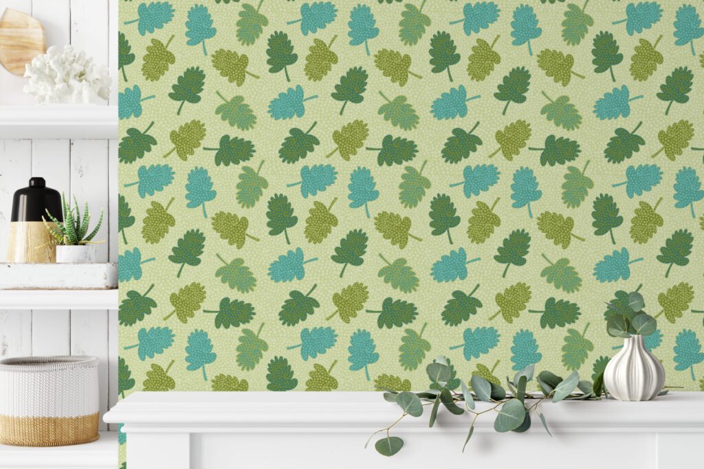 Yeşil Yapraklar Duvar Kağıdı, Yaprak Motifli 3D Duvar Posteri Yaprak Desenli Duvar Kağıtları 3