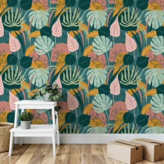 Egzotik Büyük Monstera Yaprakları ve Bitkiler Duvar Kağıdı, Modern Tropikal Tasarım 3D Duvar Posteri Tropikal Duvar Kağıtları