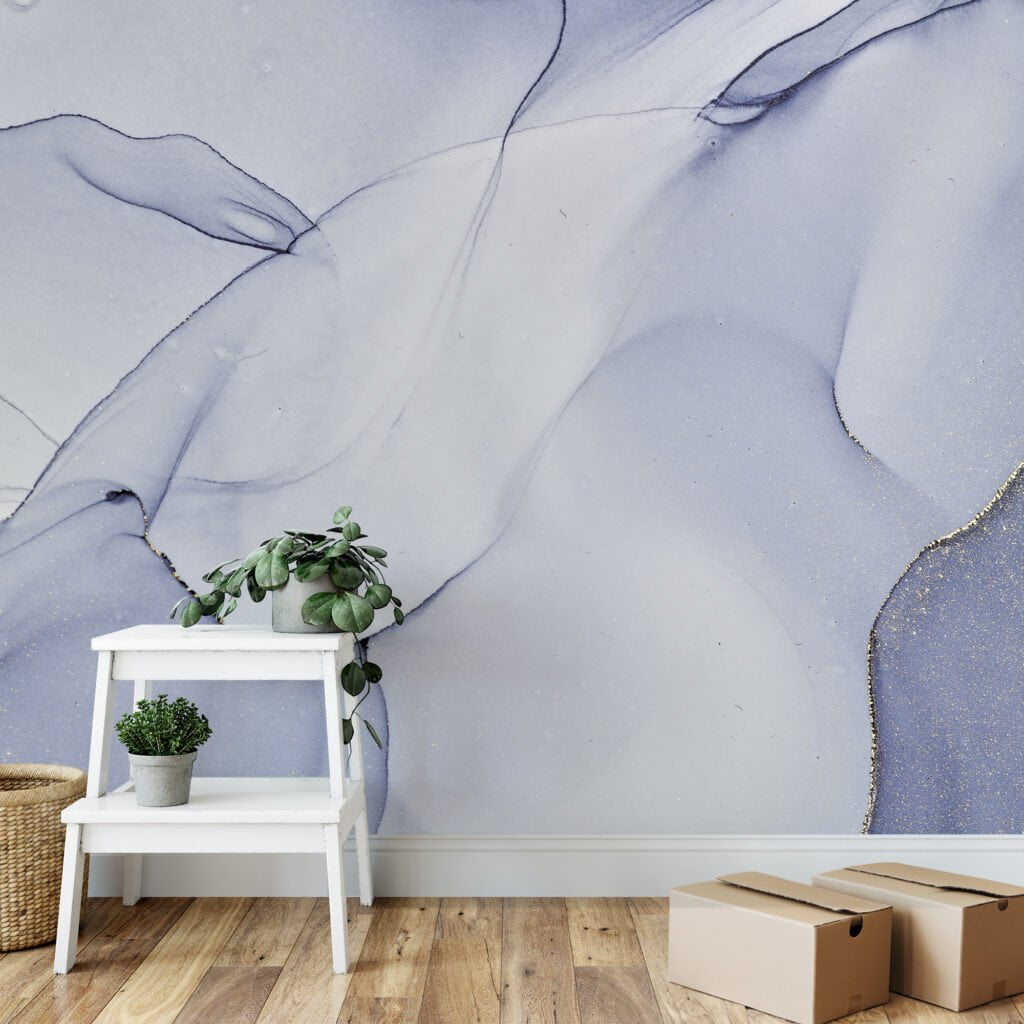 İndigo Mavisi Mürekkep Sanatı Duvar Kağıdı, 3D Mermer Duvar Posteri Mermer Duvar Kağıtları 3