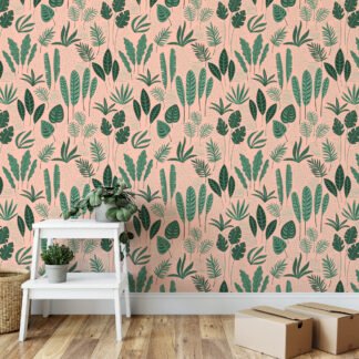 Tropikal Flat Art Yapraklar Duvar Kağıdı, Botanik Tropikal Yaprak Desenli 3D Duvar Posteri Tropikal Duvar Kağıtları
