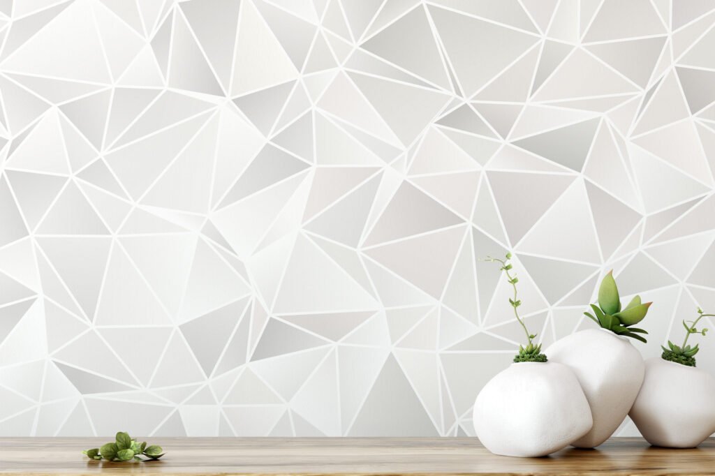 Geometrik Beyaz Ve Gri Üçgenler Duvar Kağıdı, 3D Modern Lüks Duvar Kağıdı 3D Duvar Kağıtları 4