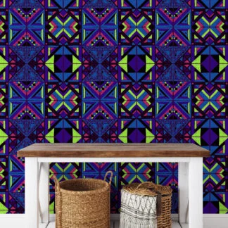 Canlı Renkli Kabile Motifi Duvar Kağıdı, Geometrik Cesur ve Sanatsal Duvar Kağıdı Geometrik Duvar Kağıtları