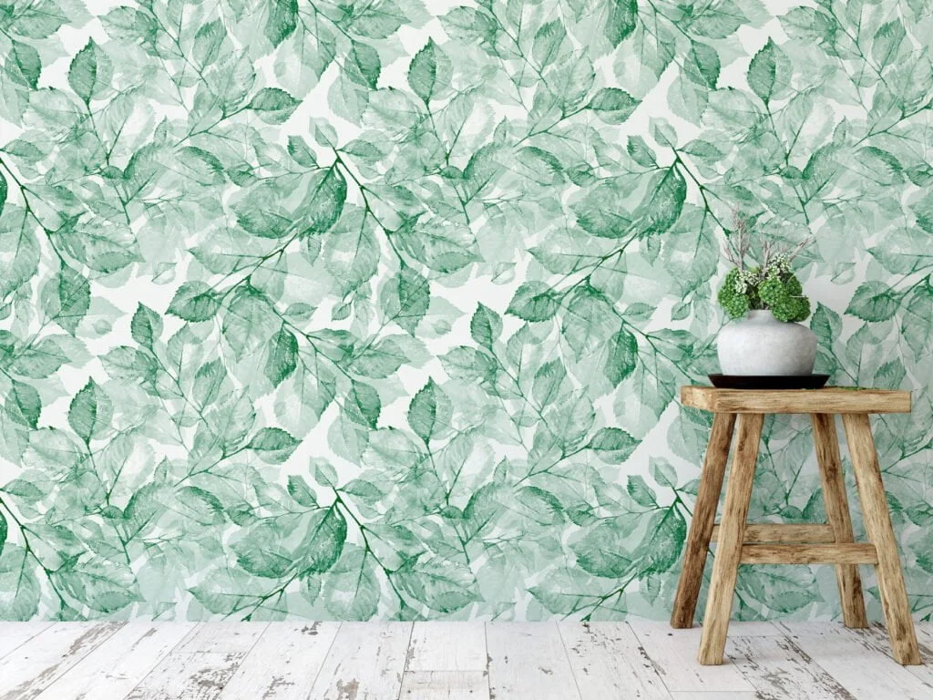Sulu Boya Stili Yeşil Yapraklar Deseni Duvar Kağıdı, Huzurlu Yeşil Bitki Örtüsü Duvar Kağıdı Suluboya Duvar Kağıtları 3