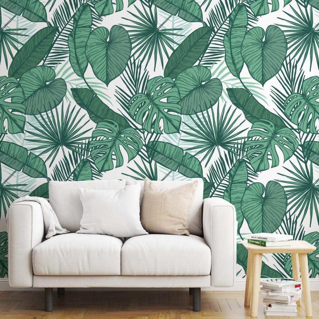 Yeşil Tropikal Yapraklar Duvar Kağıdı, Doğa Temalı 3D Duvar Posteri Tropikal Duvar Kağıtları 6
