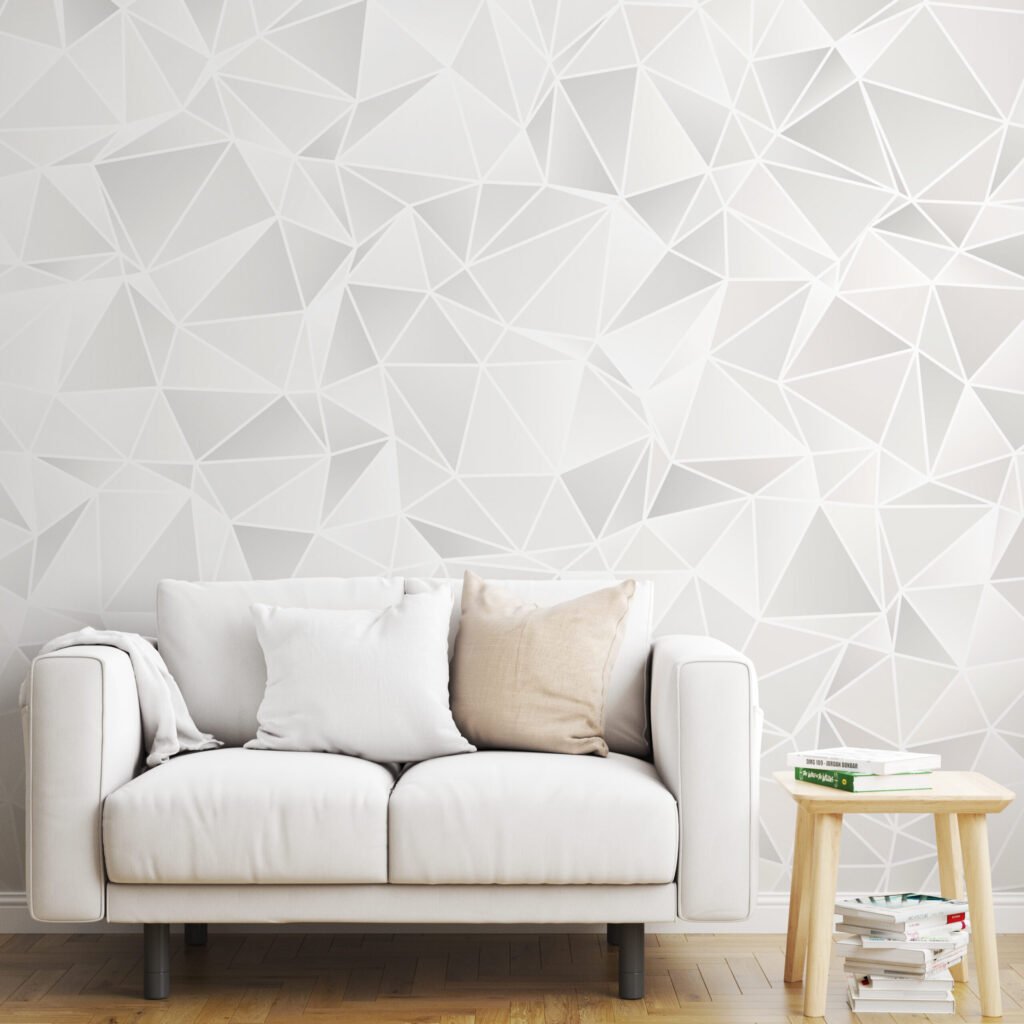 Geometrik Beyaz Ve Gri Üçgenler Duvar Kağıdı, 3D Modern Lüks Duvar Kağıdı 3D Duvar Kağıtları 2