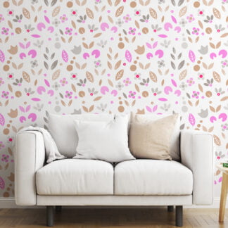 Soyut Yaprak Şekilleri Duvar Kağıdı, Modern Pembe & Kahverengi Doğa Tasarımı Duvar Posteri Çiçekli Duvar Kağıtları