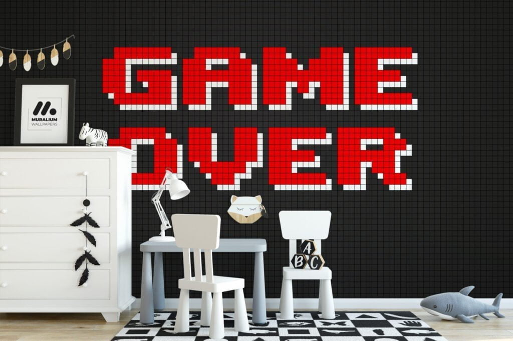 Oyun Bitti Video Oyun Pixel Art Duvar Kağıdı, Nostaljik Oyuncu Duvar Dekoru 3D Duvar Posteri Çocuk Odası Duvar Kağıtları 6