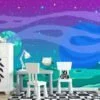 Uzayda Renkli Pixel Art Uzaylı Duvar Kağıdı, Piksel Sanatı Uzay Manzarası 3D Duvar Posteri - Görsel 4