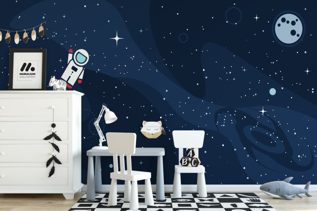 Uzay Temalı Astronot ve Yıldızlar Duvar Kağıdı, Modern Astronot Kozmos 3D Duvar Posteri Bebek Odası Duvar Kağıtları 4