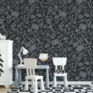 Okul İkonları Çocuk Odası Duvar Kağıdı, Eğitici Karalamalar 3D Duvar Posteri Bebek Odası Duvar Kağıtları 2