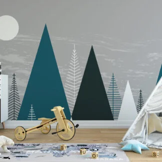 Minimalist Soyut Dağlar ve Ağaçlar Duvar Kağıdı Çocuk Odası Duvar Kağıtları