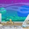 Uzayda Renkli Pixel Art Uzaylı Duvar Kağıdı, Piksel Sanatı Uzay Manzarası 3D Duvar Posteri
