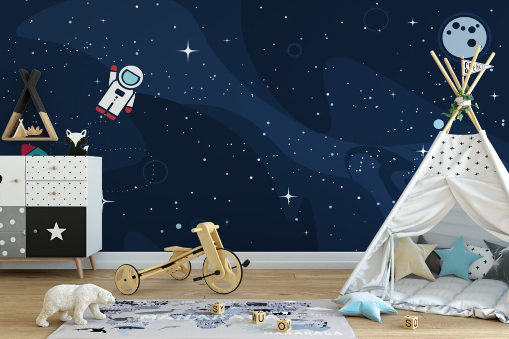 Uzay Temalı Astronot ve Yıldızlar Duvar Kağıdı, Modern Astronot Kozmos 3D Duvar Posteri Bebek Odası Duvar Kağıtları 5