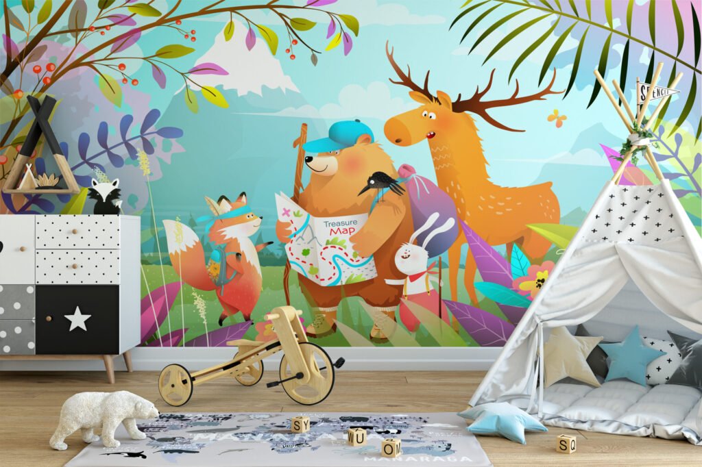 Renkli Karikatür Orman Hayvanları Çocuk Odası Duvar Kağıdı Çocuk Odası Duvar Kağıtları 2