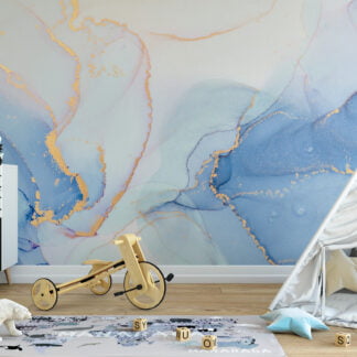 Yumuşak Tonlu Mavi Mürekkep Sanatı Mermer Desenli Duvar Kağıdı Bebek Odası Duvar Kağıtları