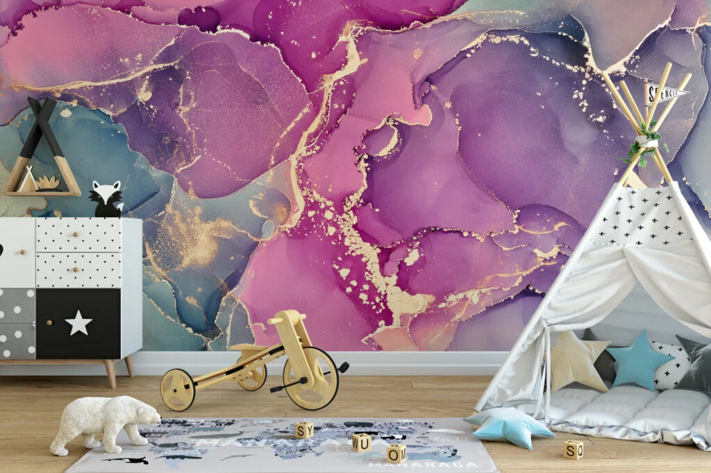 Canlı ve Dinamik Renkli Sıvı Sanat Duvar Kağıdı Bebek Odası Duvar Kağıtları 3