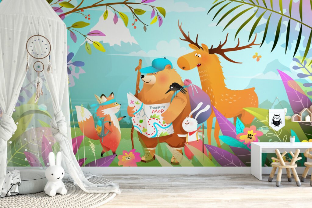 Renkli Karikatür Orman Hayvanları Çocuk Odası Duvar Kağıdı Çocuk Odası Duvar Kağıtları 4