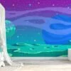 Uzayda Renkli Pixel Art Uzaylı Duvar Kağıdı, Piksel Sanatı Uzay Manzarası 3D Duvar Posteri - Görsel 3