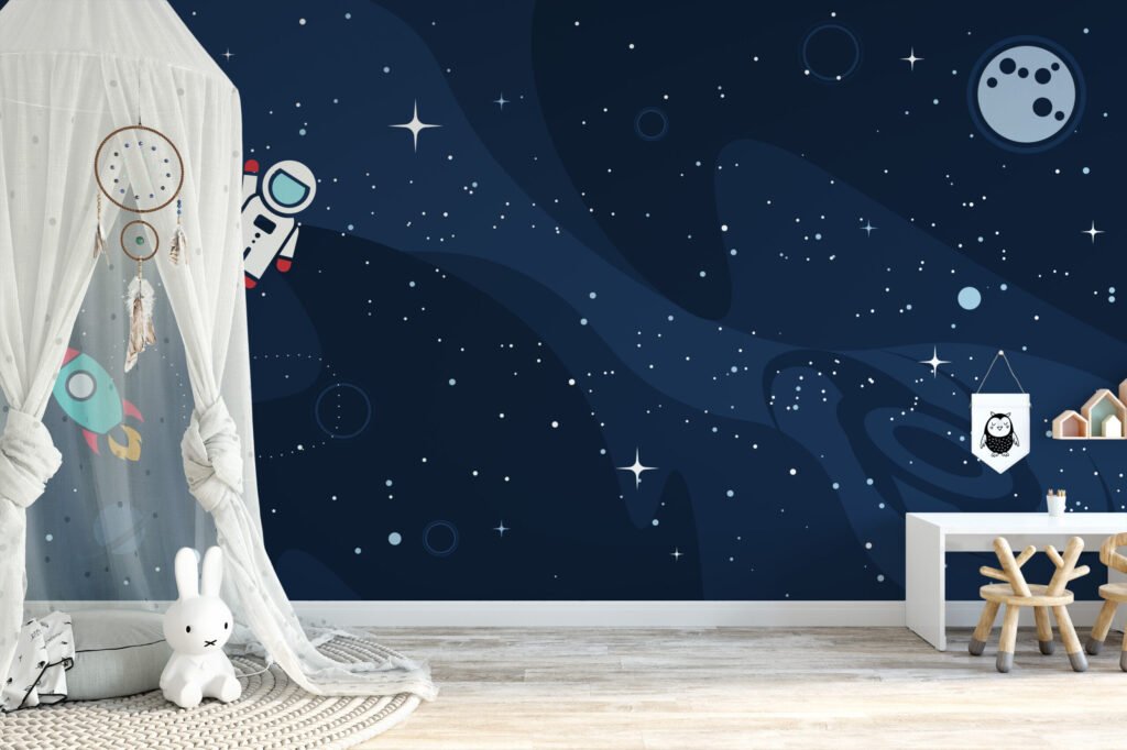 Uzay Temalı Astronot ve Yıldızlar Duvar Kağıdı, Modern Astronot Kozmos 3D Duvar Posteri Bebek Odası Duvar Kağıtları 2