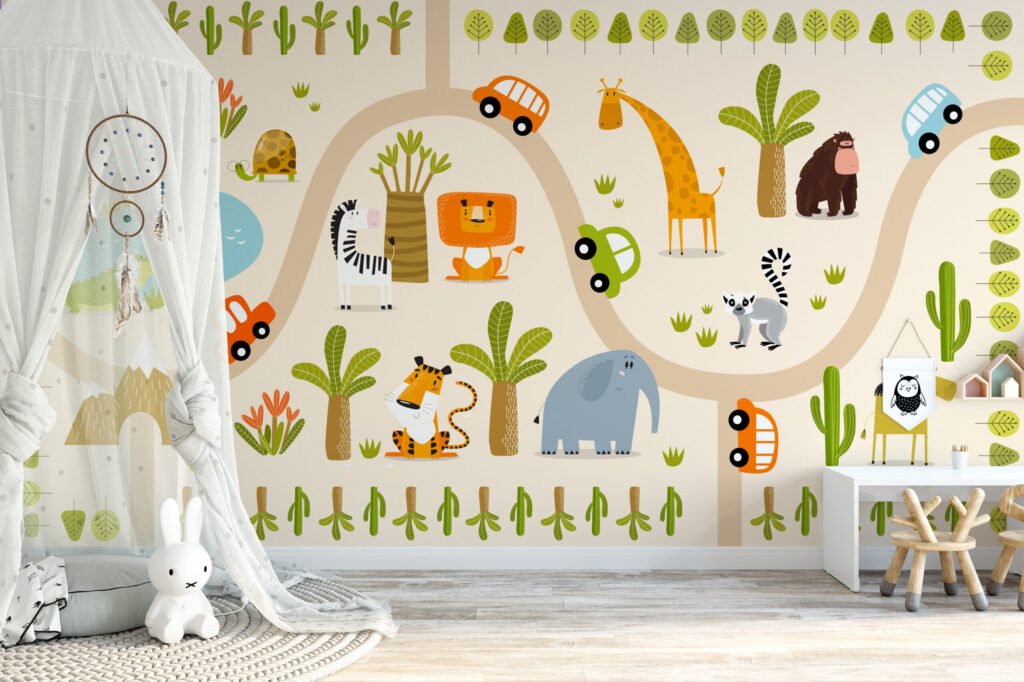 Sevimli Hayvanlar ve Ağaçlar Çocuk Odası Duvar Kağıdı Bebek Odası Duvar Kağıtları 2