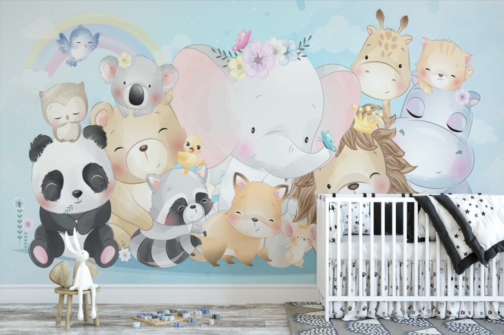 Sevimli Pastel Hayvanlar Çocuk Odası Duvar Kağıdı Bebek Odası Duvar Kağıtları 2