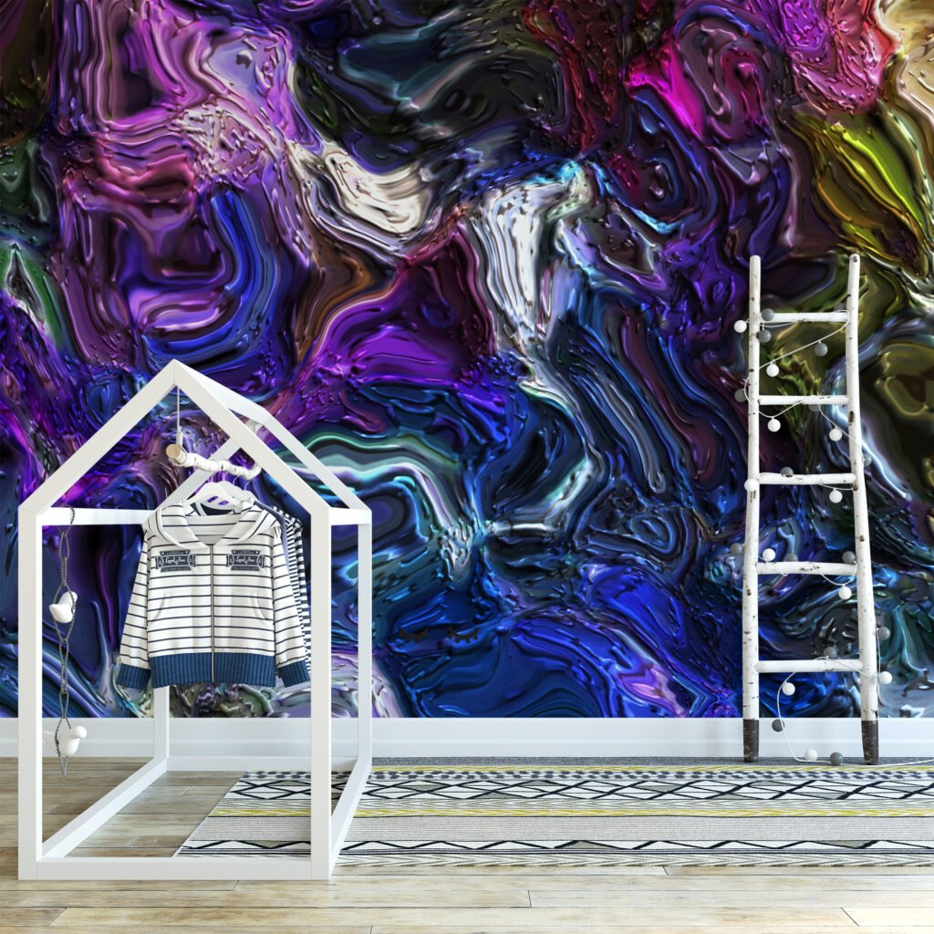 Dinamik Renkli Soyut Mermer Desenli 3D Duvar Kağıdı Çocuk Odası Duvar Kağıtları 5